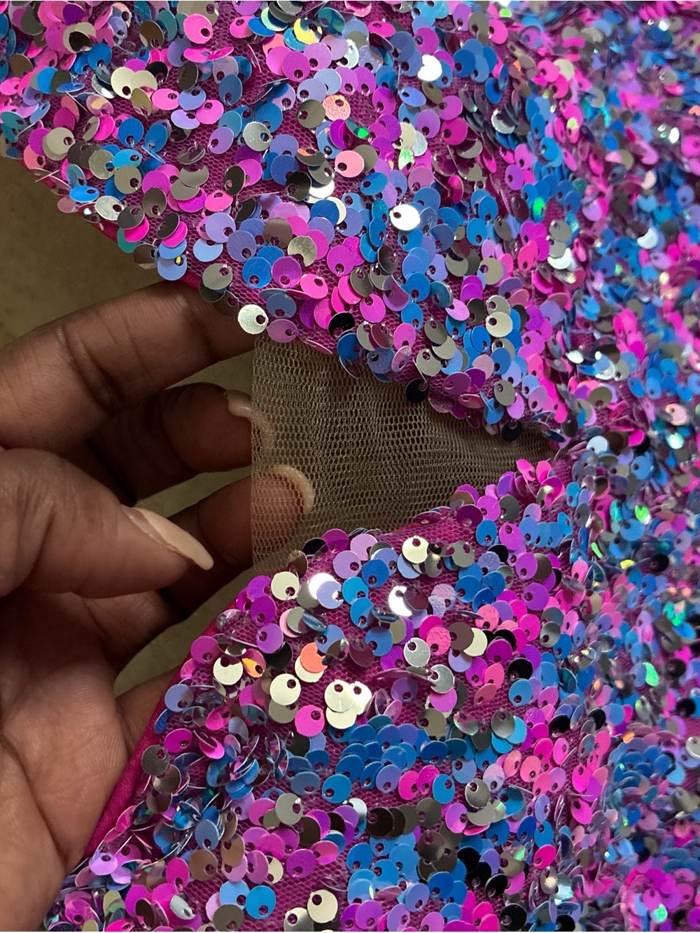 Shimmering Pink-Purple Sequin V-Neck Prom Dress - Picture 3 of 11